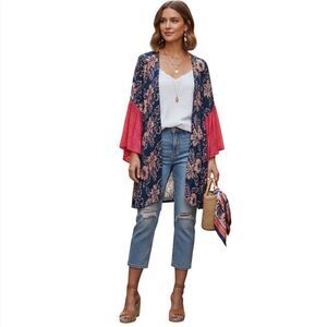 Soft Surroundings Tropical Floral Kimono Top Size Medium